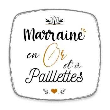Marraine en or et à paillettes - Magnet carré - blanc - Devant