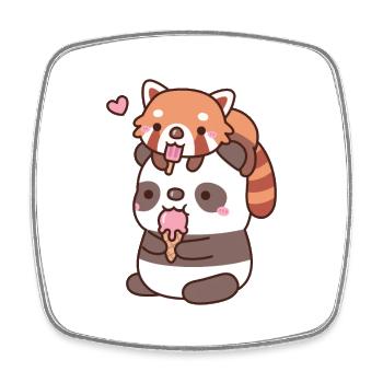 Cute Red Panda And Panda Eating Ice Cream - Square fridge magnet - white - Front
