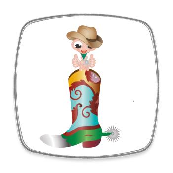 small earthworm as a cowboy in a western boot - Square fridge magnet - white - Front