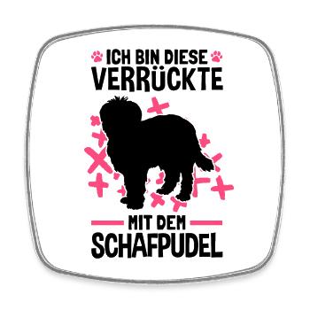 Verrückte mit Schafpudel zotthaariger Hütepudel - Viereckiger Kühlschrankmagnet - Weiß - Vorne