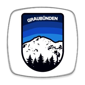 Emblème paysager des montagnes des Grisons - Magnet carré - blanc - Devant
