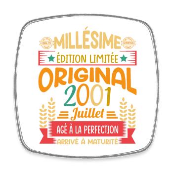 Millésime Né(e) Juillet 2001 Cadeau Anniversaire - Magnet carré - blanc - Devant