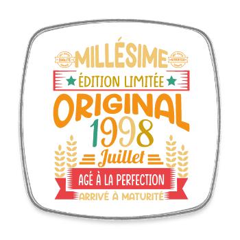 Millésime Né(e) Juillet 1998 Cadeau Anniversaire - Magnet carré - blanc - Devant