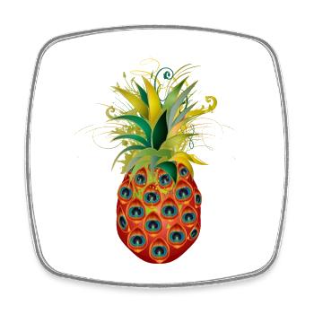 extraordinary pineapple from peacock eye feathers - Square fridge magnet - white - Front