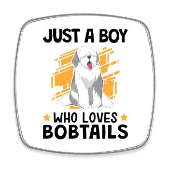 Boy the Bobtail loves Old English Shepherd - Square fridge magnet - white - Front