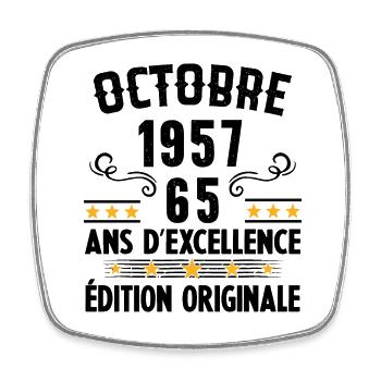 65 Ans Anniversaire Vintage Né(e) en Octobre 1957 - Magnet carré - blanc - Devant