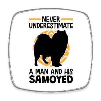 Woman with Samoyed Sled Dog Samoyeds - Square fridge magnet - white - Front