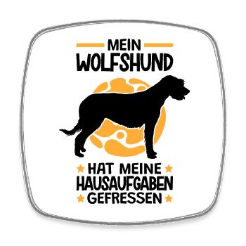 Irischer Wolfshund hat Hausaufgaben gefressen - Viereckiger Kühlschrankmagnet - Weiß - Vorne