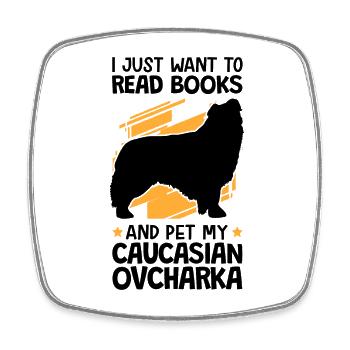 Petting and reading Ovcharka Caucasian dog - Square fridge magnet - white - Front