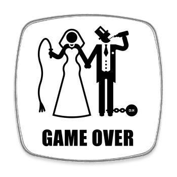 Game Over (Peitsche / Bier / Brautpaar Neu) - Viereckiger Kühlschrankmagnet - Weiß - Vorne