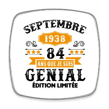 84 Ans Anniversaire Vintage Né(e) Septembre 1938 - Magnet carré - blanc - Devant