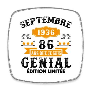 86 Ans Anniversaire Vintage Né(e) Septembre 1936 - Magnet carré - blanc - Devant