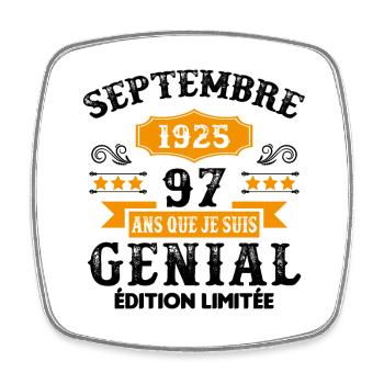 97 Ans Anniversaire Vintage Né(e) Septembre 1925 - Magnet carré - blanc - Devant