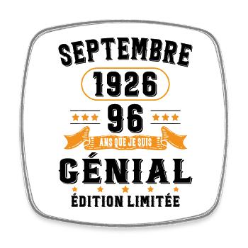 96 Ans Anniversaire Vintage Né(e) Septembre 1926 - Magnet carré - blanc - Devant