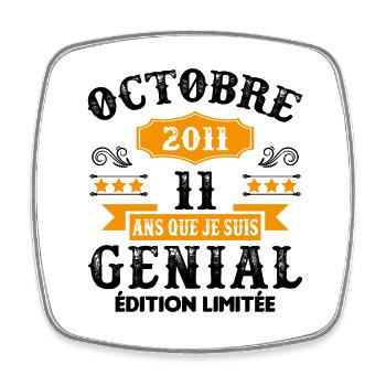 11 Ans Anniversaire Vintage Né(e) en Octobre 2011 - Magnet carré - blanc - Devant