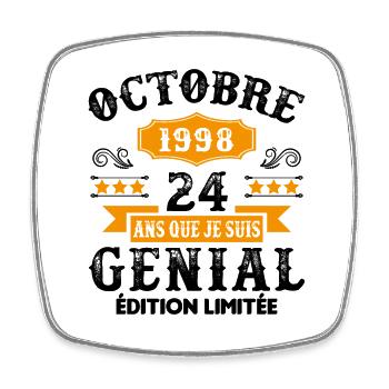 Cadeau Anniversaire Vintage 24 Ans Octobre 1998 - Magnet carré - blanc - Devant