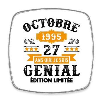 Cadeau Anniversaire Vintage 27 Ans Octobre 1995 - Magnet carré - blanc - Devant