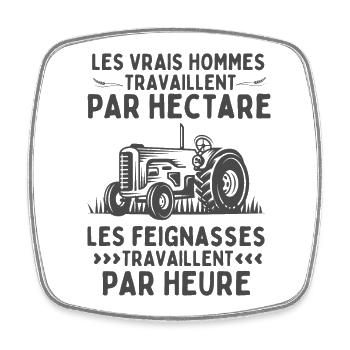 Tracteur Acier: Travail Par Hectare - Magnet carré - blanc - Devant