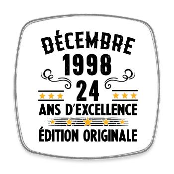 24 Ans Anniversaire Vintage Né(e) en Décembre 1998 - Magnet carré - blanc - Devant