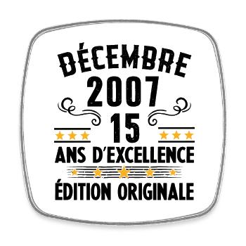 15 Ans Anniversaire Vintage Né(e) en Décembre 2007 - Magnet carré - blanc - Devant