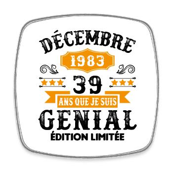 39 Ans Anniversaire Vintage Né(e) en Décembre 1983 - Magnet carré - blanc - Devant