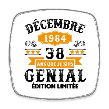 38 Ans Anniversaire Vintage Né(e) en Décembre 1984 - Magnet carré - blanc - Devant
