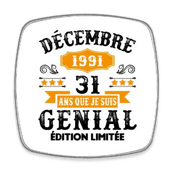 31 Ans Anniversaire Vintage Né(e) en Décembre 1991 - Magnet carré - blanc - Devant