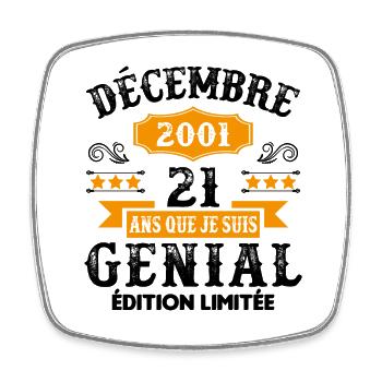 21 Ans Anniversaire Vintage Né(e) en Décembre 2001 - Magnet carré - blanc - Devant