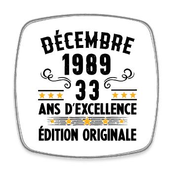33 Ans Anniversaire Vintage Né(e) en Décembre 1989 - Magnet carré - blanc - Devant