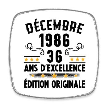 36 Ans Anniversaire Vintage Né(e) en Décembre 1986 - Magnet carré - blanc - Devant
