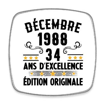 34 Ans Anniversaire Vintage Né(e) en Décembre 1988 - Magnet carré - blanc - Devant