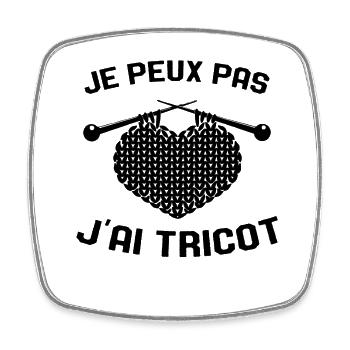Je Peux Pas J'ai Tricot Rigolo Couture - Magnet carré - blanc - Devant