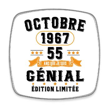 55 Ans Anniversaire Vintage Né(e) en Octobre 1967 - Magnet carré - blanc - Devant