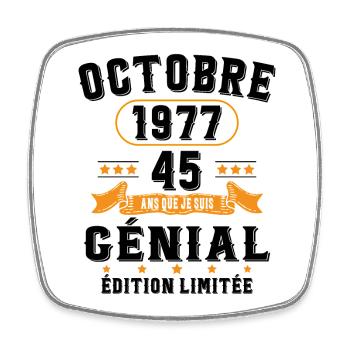 45 Ans Anniversaire Vintage Né(e) en Octobre 1977 - Magnet carré - blanc - Devant