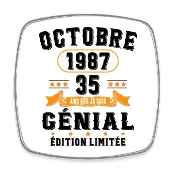 35 Ans Anniversaire Vintage Né(e) en Octobre 1987 - Magnet carré - blanc - Devant