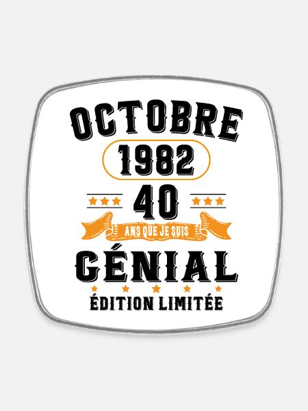 40 Ans Anniversaire Vintage Né(e) en Octobre 1982 - Magnet carré - blanc