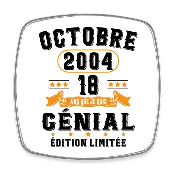 18 Ans Anniversaire Vintage Né(e) en Octobre 2004 - Magnet carré - blanc - Devant