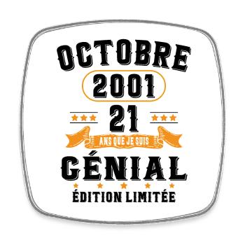 21 Ans Anniversaire Vintage Né(e) en Octobre 2001 - Magnet carré - blanc - Devant