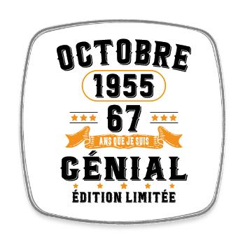 67 Ans Anniversaire Vintage Né(e) en Octobre 1965 - Magnet carré - blanc - Devant