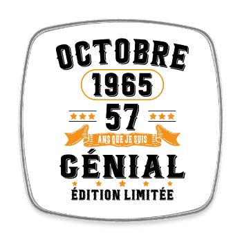 57 Ans Anniversaire Vintage Né(e) en Octobre 1965 - Magnet carré - blanc - Devant