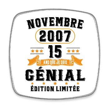 15 Ans Anniversaire Vintage Né(e) en Novembre 2007 - Magnet carré - blanc - Devant