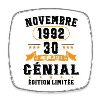 30 Ans Anniversaire Vintage Né(e) en Novembre 1992 - Magnet carré - blanc - Devant