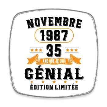35 Ans Anniversaire Vintage Né(e) en Novembre 1987 - Magnet carré - blanc - Devant