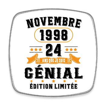 24 Ans Anniversaire Vintage Né(e) en Novembre 1998 - Magnet carré - blanc - Devant