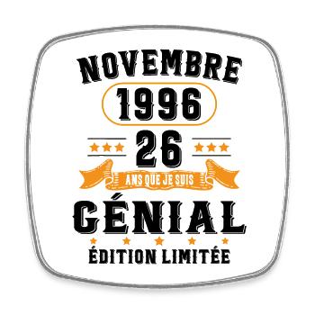 26 Ans Anniversaire Vintage Né(e) en Novembre 1996 - Magnet carré - blanc - Devant
