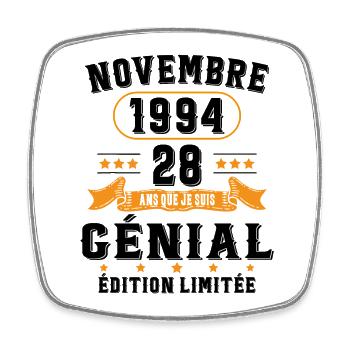 28 Ans Anniversaire Vintage Né(e) en Novembre 1994 - Magnet carré - blanc - Devant