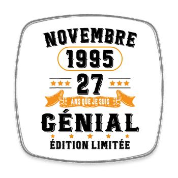 27 Ans Anniversaire Vintage Né(e) en Novembre 1995 - Magnet carré - blanc - Devant