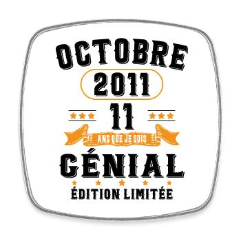 11 Ans Anniversaire Vintage Né(e) en Octobre 2011 - Magnet carré - blanc - Devant