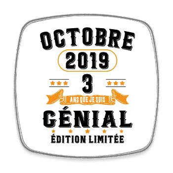 3 Ans Anniversaire Vintage En Octobre 2019 - Magnet carré - blanc - Devant