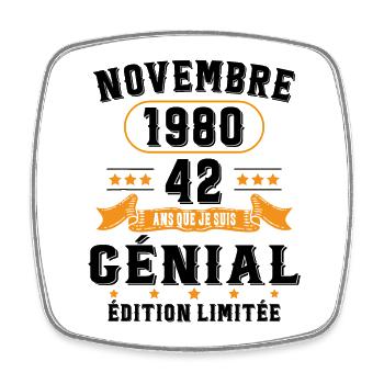 42 Ans Anniversaire Vintage Né(e) en Novembre 1980 - Magnet carré - blanc - Devant
